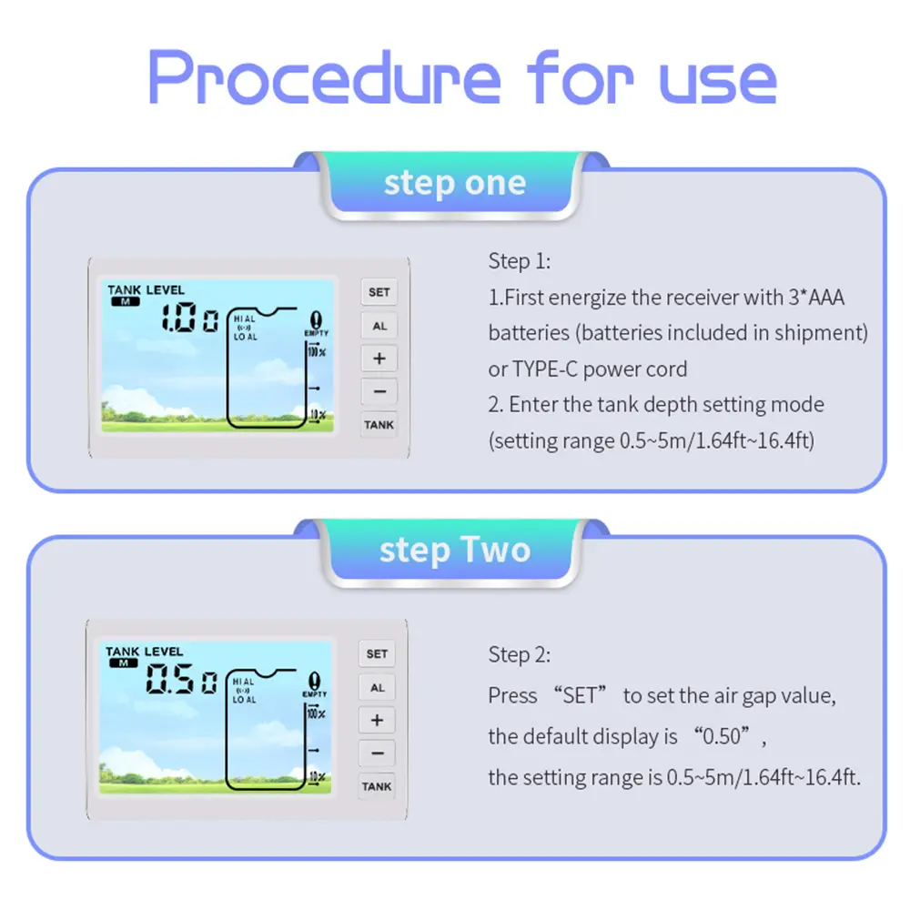 Wireless Ultrasonic Level Gauge Water Tank Liquid Level Meter with Temperature Sensor Liquid Depth Level Gauge Indicator with Ti