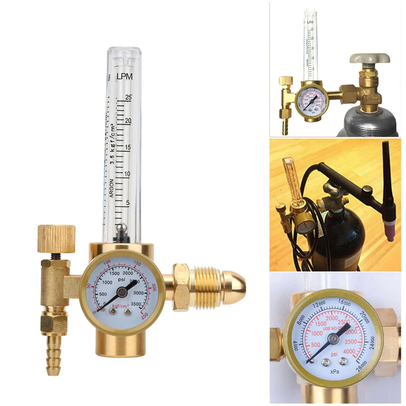 All Brass Argon Pressure Reducer Gas Flowmeter G5/8 Male Thread CGA580 Connector