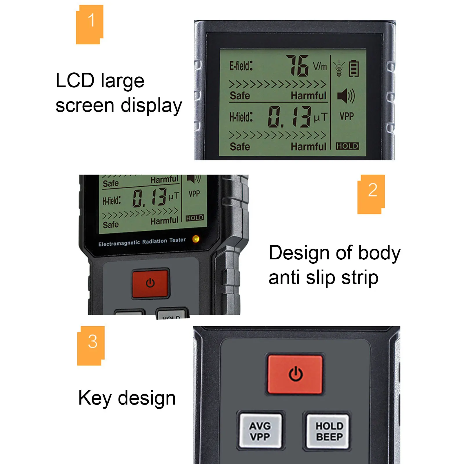 EMF Tester Electromagnetic Radiation Tester 1V/M‑1999V/M LCD EMF Meter with Sound Light Alarm for Home Appliance