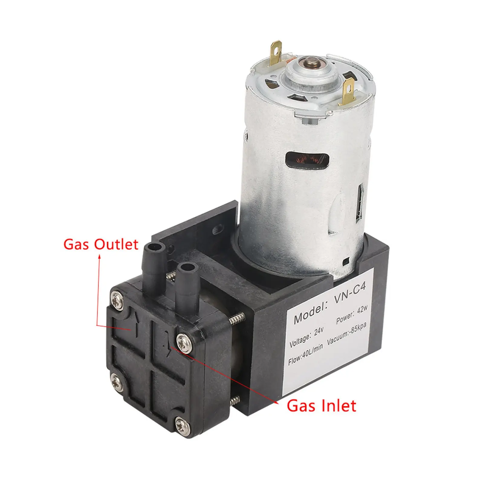 DC24V Mini Small Oilless Vacuum Pump ‑85KPa Flow 40L/min for Gas Air