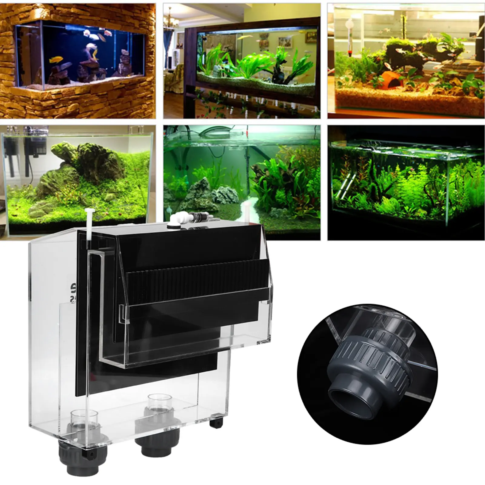 Quality Acrylic Self start Siphon Hang On Overflow Box for Fish Tank Aquarium