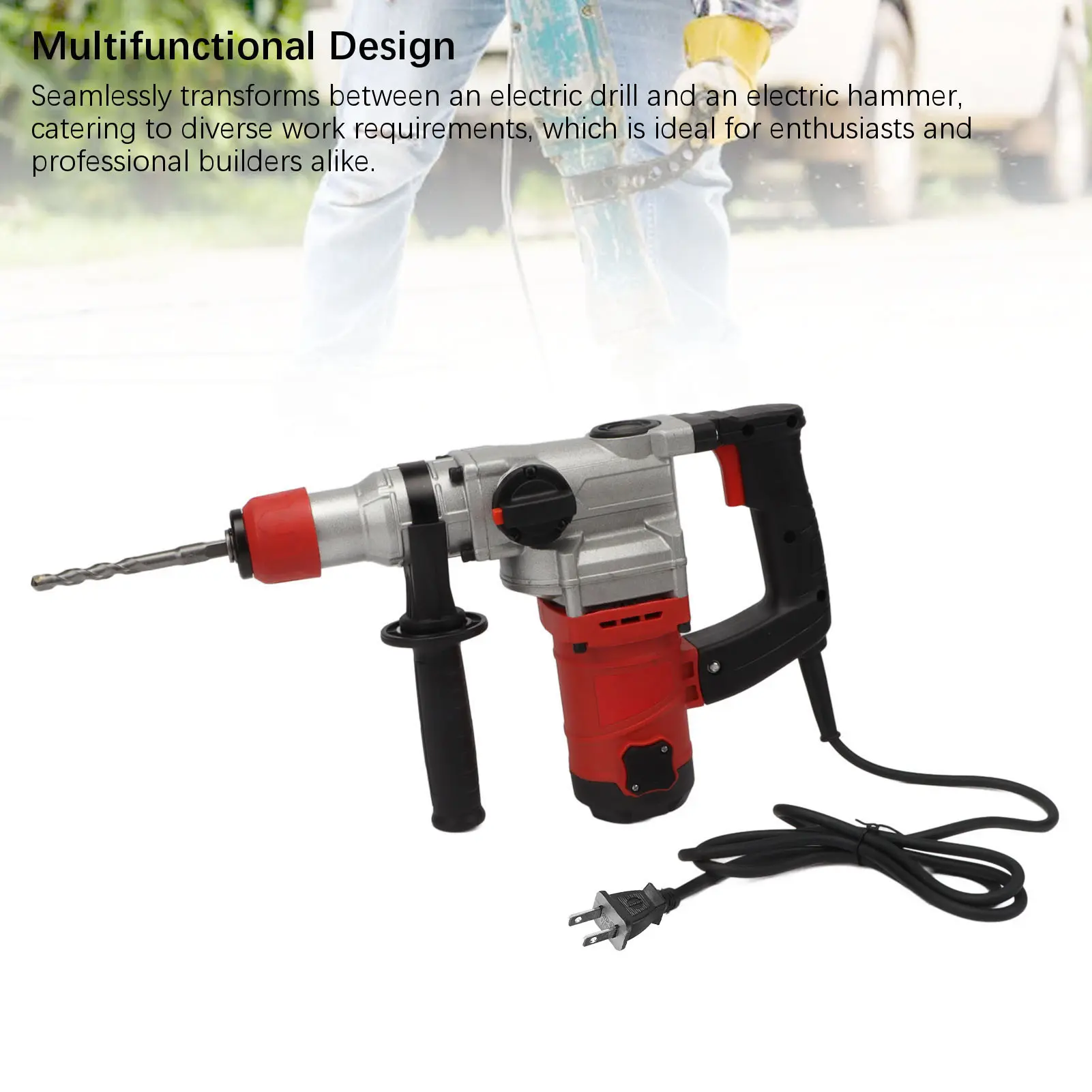 1900W Electric Concrete Drill Kit Multifunctional 4500RPM Impact Drill Concrete Hammer Tool for Home Improvement