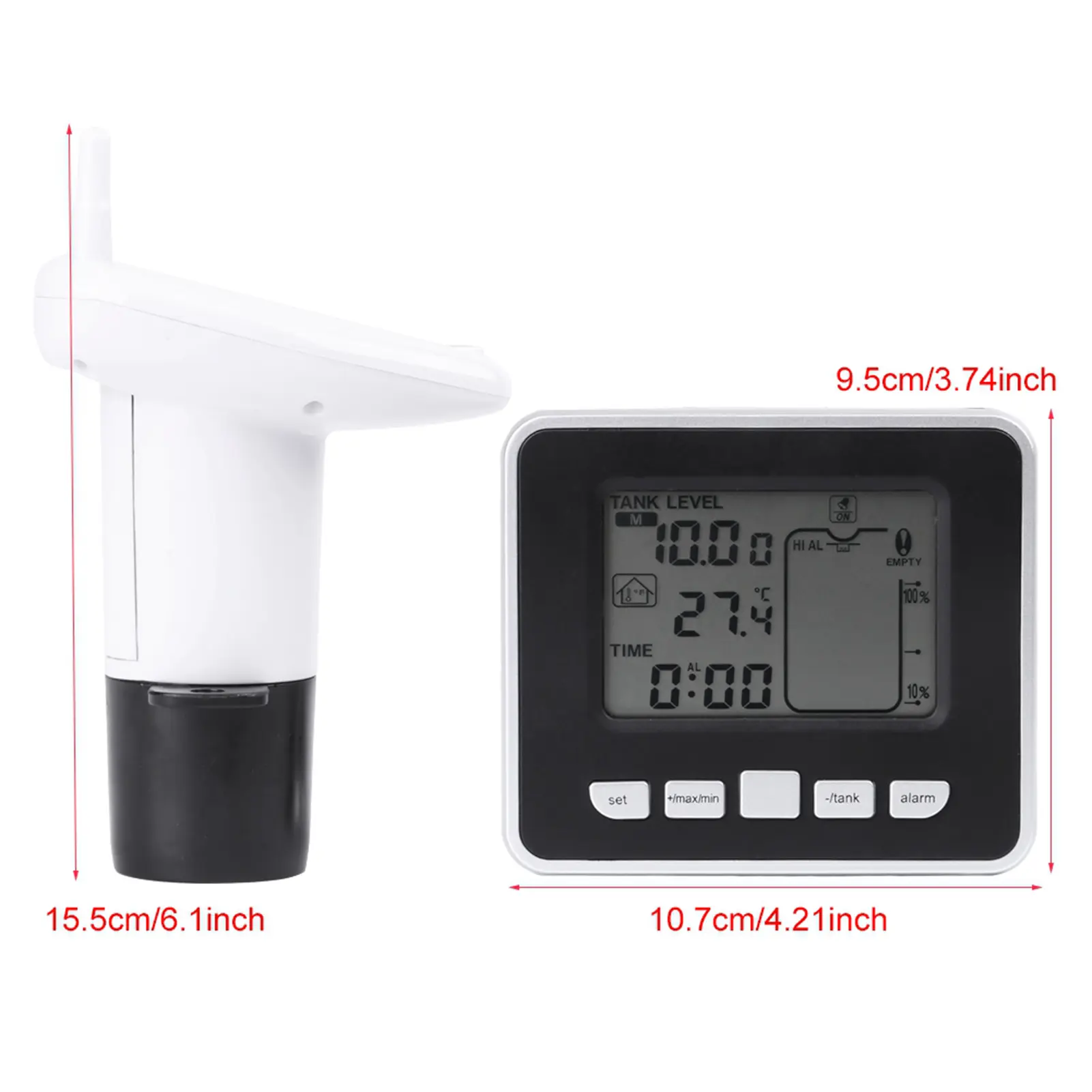 Ultrasonic Water Tank Liquid Depth Level Meter Sensor with Temperature Display