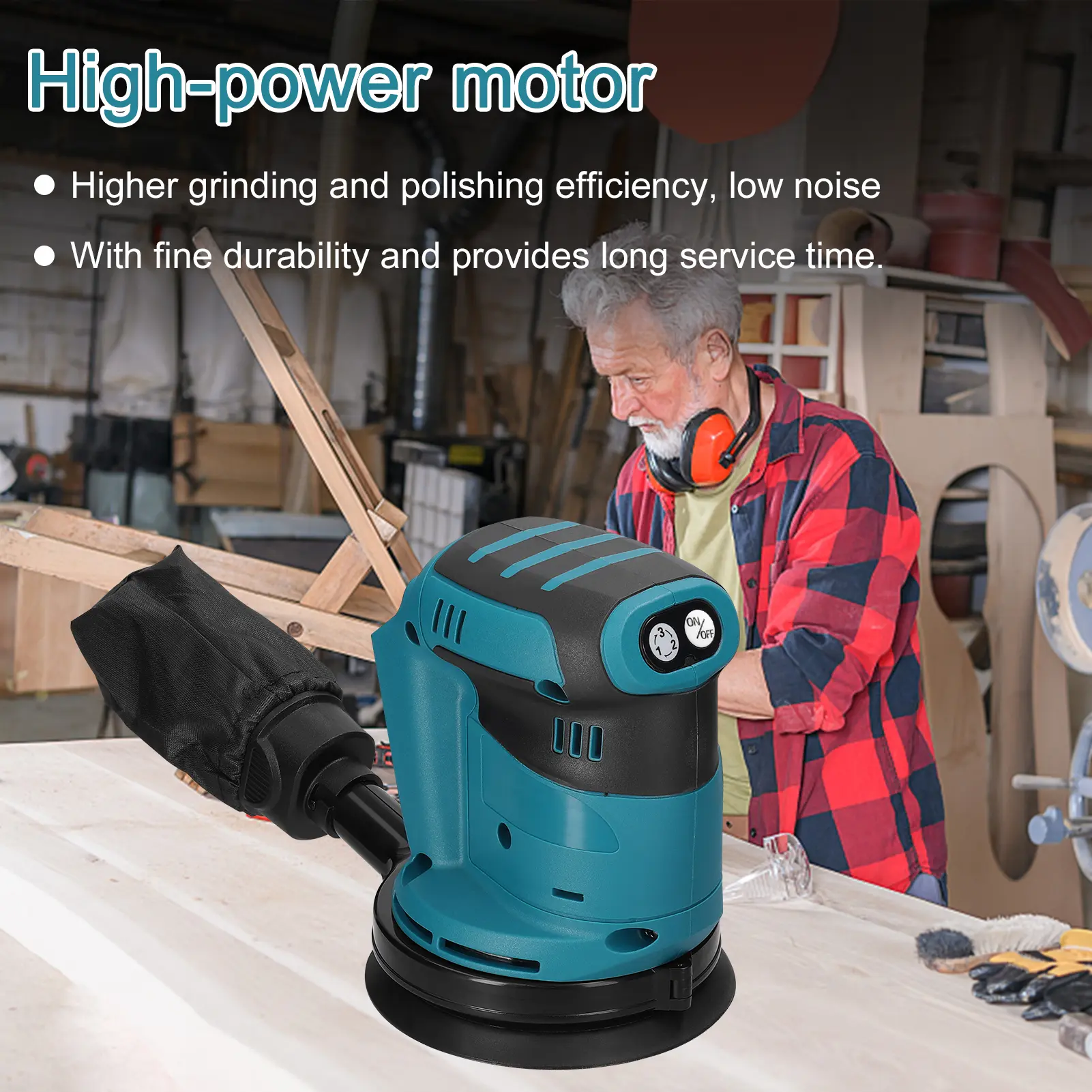 125mm Brush Motor Cordless Orbital Sander Wood Grinder Electric Car Polisher Multifunctional Wood Metal Waxing Polishing Grindin