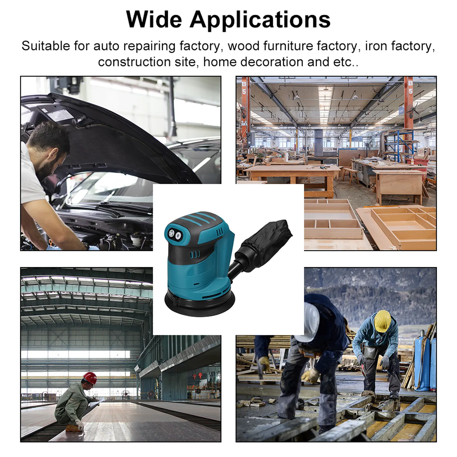 125mm Brush Motor Cordless Orbital Sander Wood Grinder Electric Car Polisher Multifunctional Wood Metal Waxing Polishing Grindin