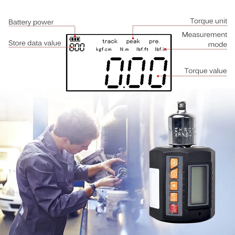 ENC-340 Digital Display Torque Meter Wrench Torque Tester 1/2'' Drive & Includes Adapters for 3/8'' and 1/4'' with Sound Light A