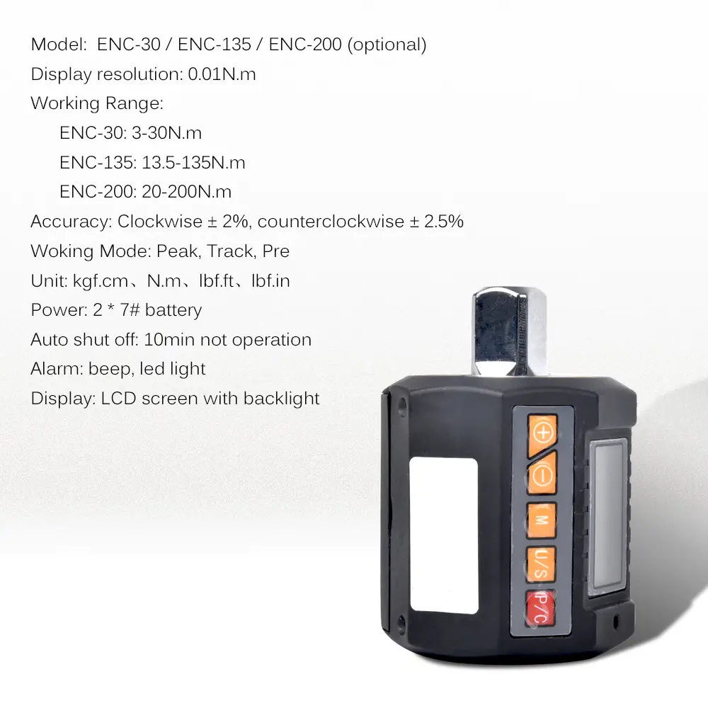ENC-340 Digital Display Torque Meter Wrench Torque Tester 1/2'' Drive & Includes Adapters for 3/8'' and 1/4'' with Sound Light A