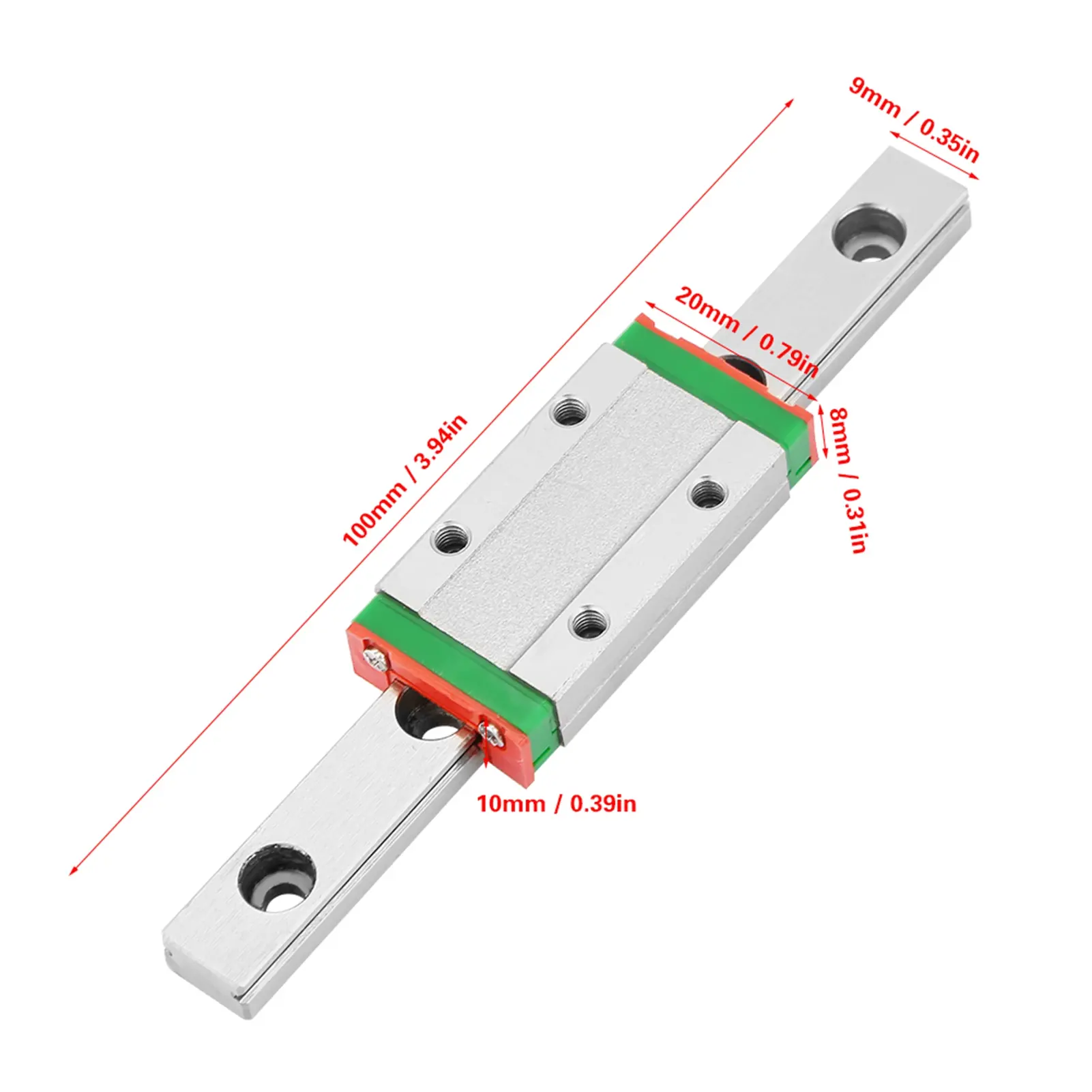 100mm MGN9H Miniature Linear Rail Guide Rail 9mm Width   Slide Block