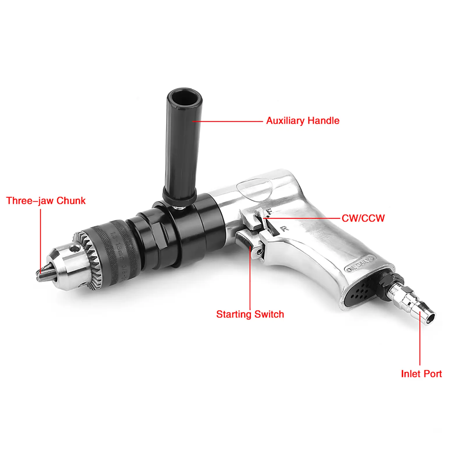 KP‑554 1/2 Pistol Type CW/CCW Air Drill Pneumatic Drilling Tool 700rpm