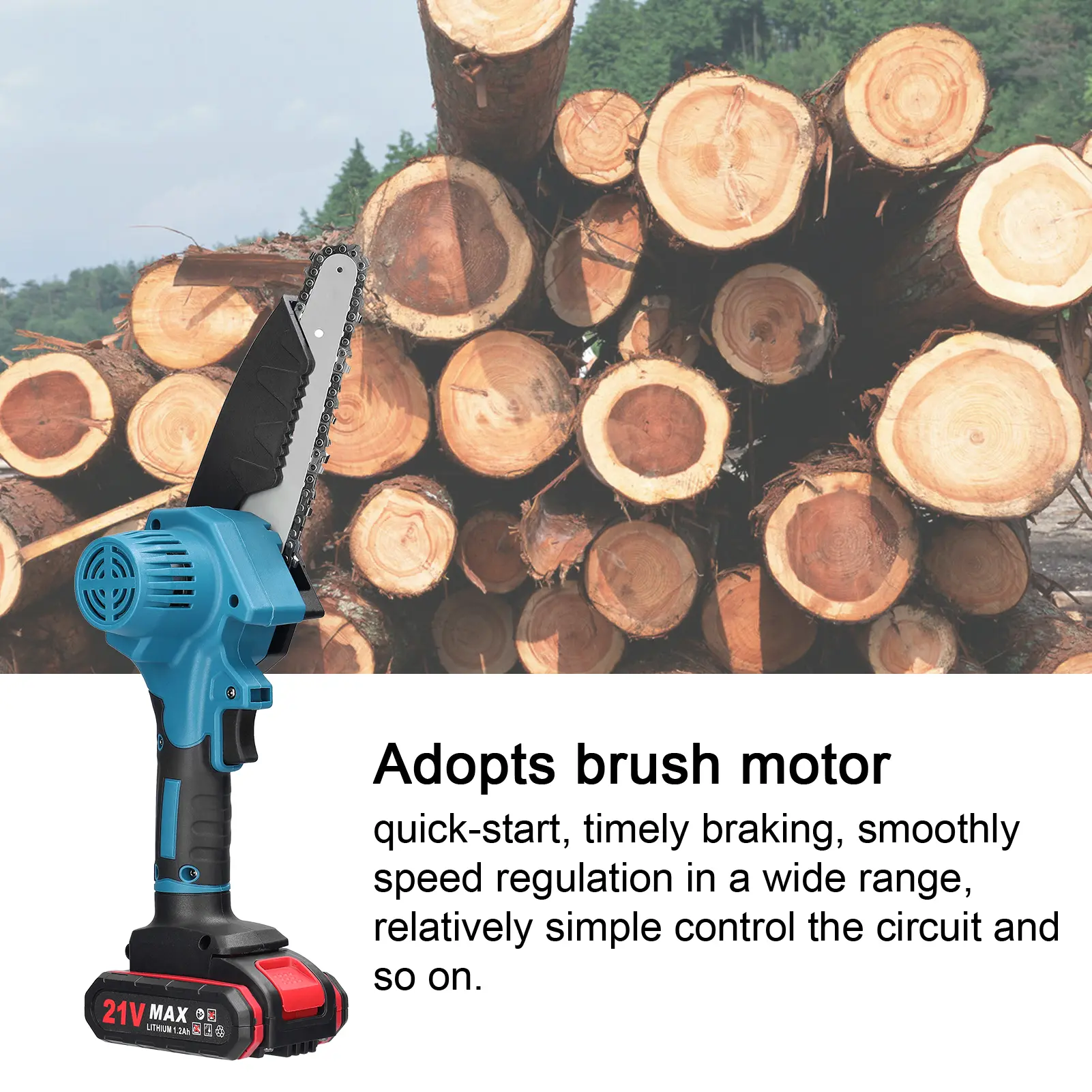 21V 6inch Portable Electric Pruning Saws Small Wood Splitting Chainsaw Brush Motor One-handed Woodworking Tool for Garden Orchar