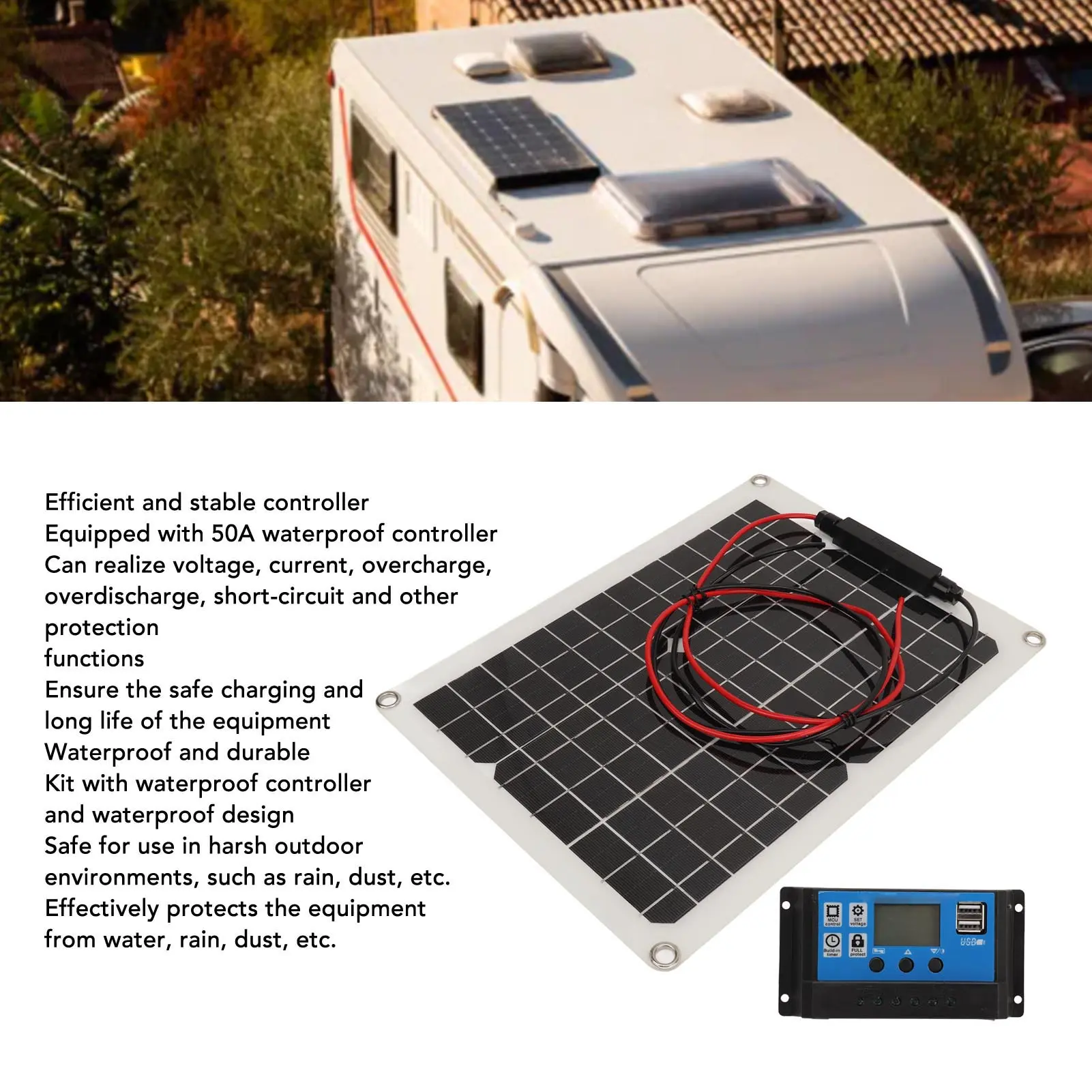 Solar Panel Kit 300W DC 12V 24V 50A IP67 Waterproof High Efficiency Solar Panel And Solar Charger Controller for RV Camper