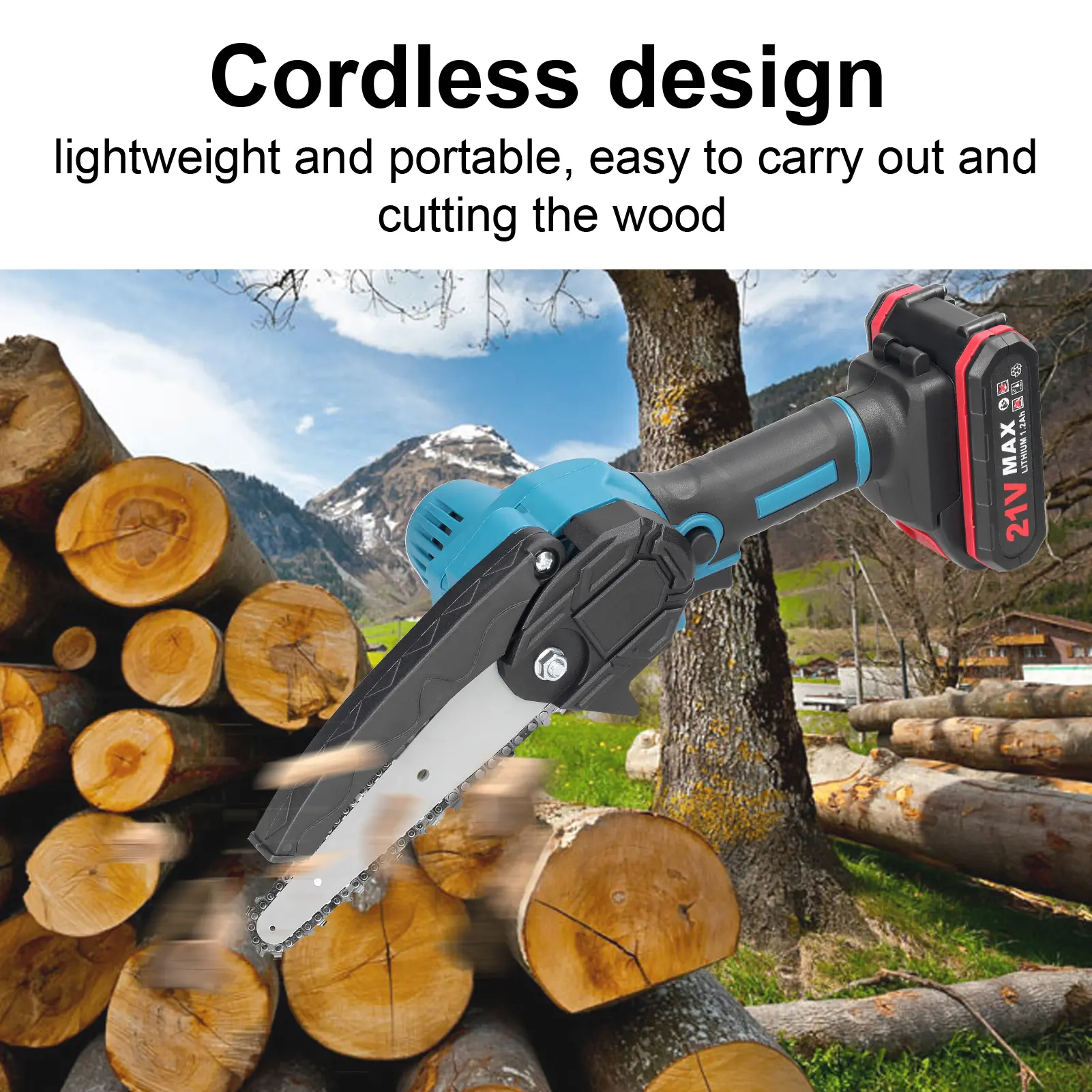 21V 6inch Portable Electric Pruning Saws Small Wood Splitting Chainsaw Brush Motor One-handed Woodworking Tool for Garden Orchar
