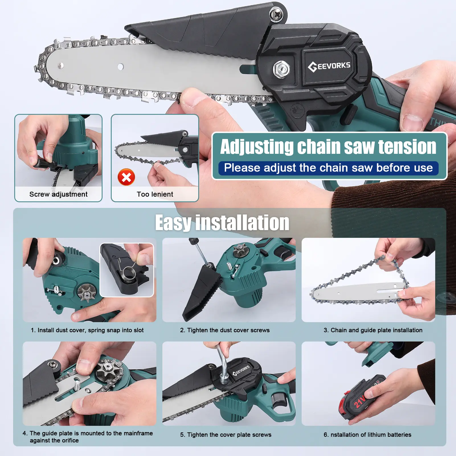 21V 6inch Portable Electric Pruning Saws Rechargeable Small Wood Spliting Chainsaw One-handed Woodworking Tool for Garden Orchar