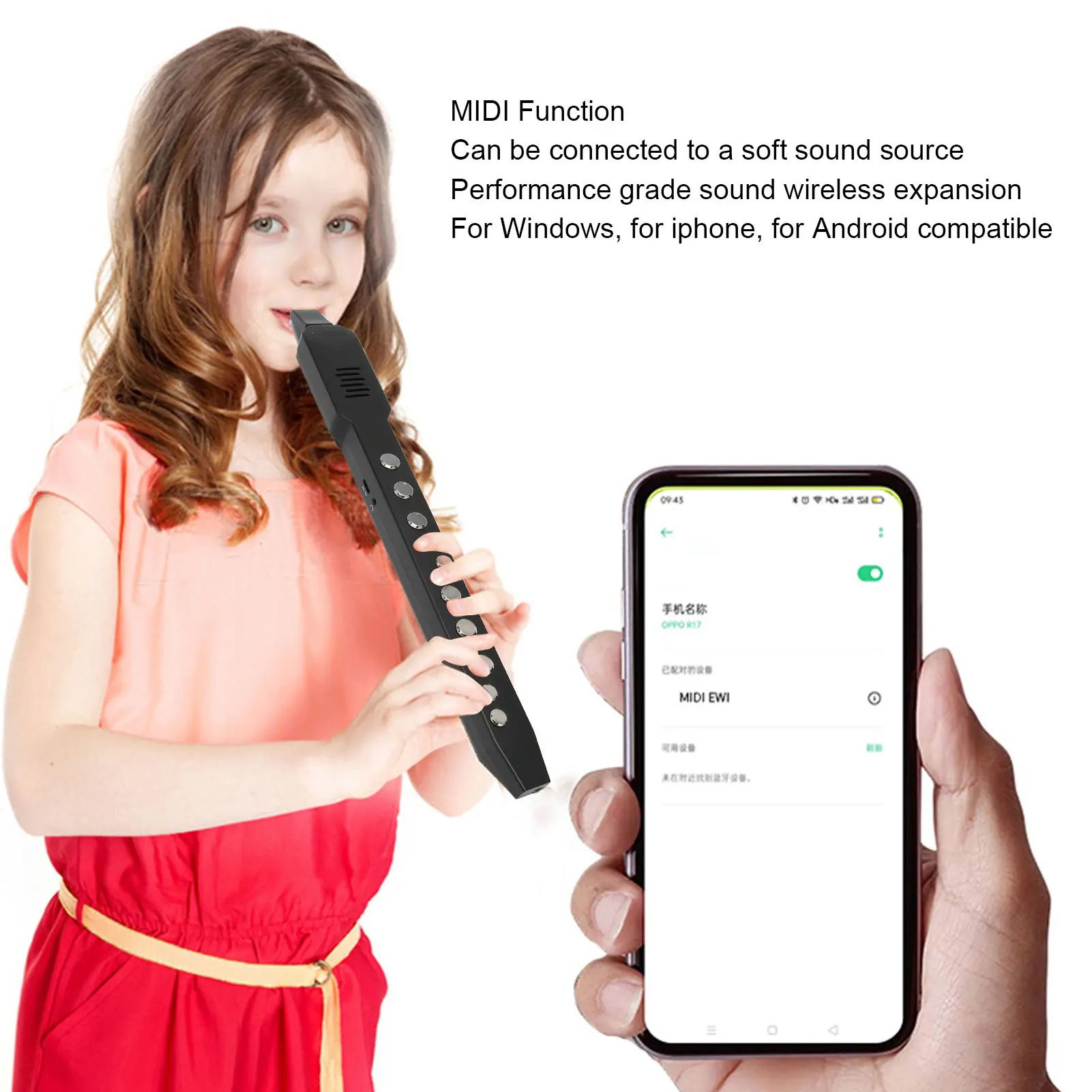Electric Wind Instrument Mini Digital Wind Instrument 3 Blowing Sensitivity HiFi Speaker 10 Tones Rechargeable for Android