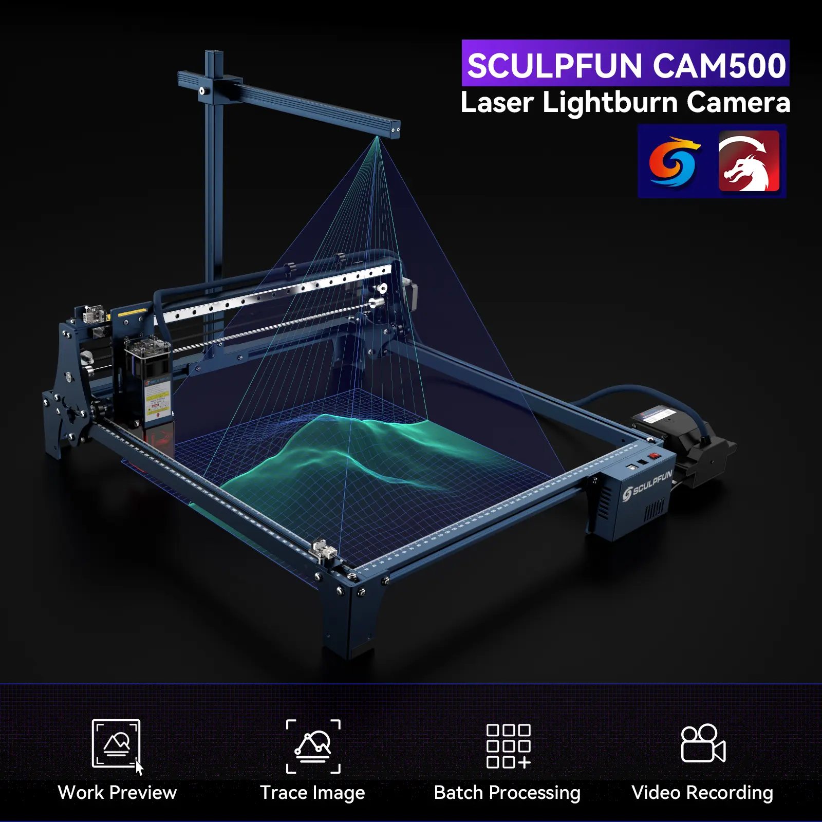 SCULPFUN CAM500 Camera 5MP Pixel 120° Wide-angle Lens with 400*400mm Working Area Suitable for Sculpfun S6/S6 pro/S9/S10/S30 and