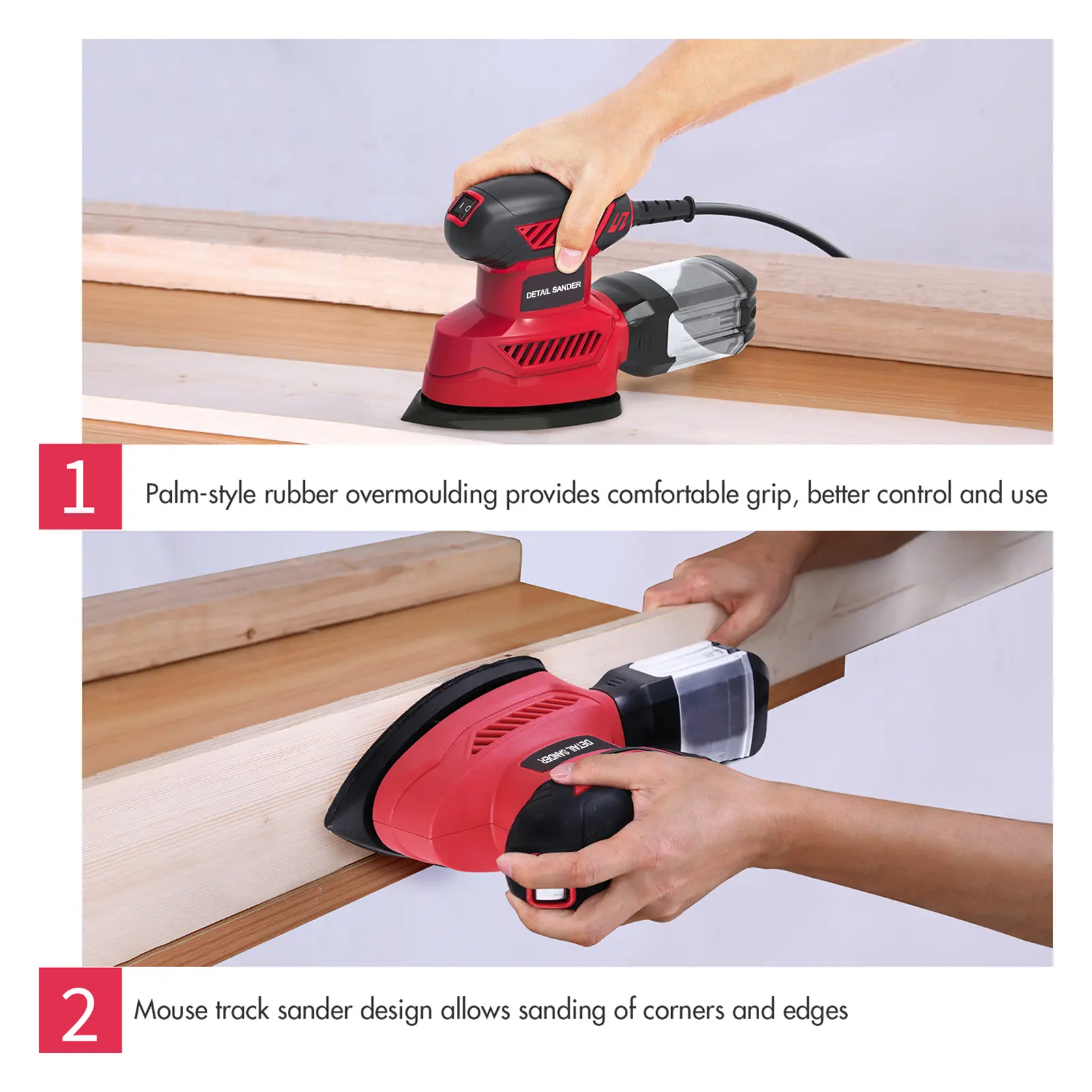 14000RPM Electric Detail Sander Compact Electric Sander 20Pcs Sandpapers Dust Collection Port Connected with the Vacuum Cleaner