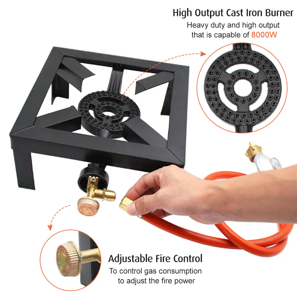 8KW Cast Iron Stove Gas Boiling Ring Cast Iron Stove Large LPG Stove Outdoor Cooker Iron Frame Portable Fire Control Stove
