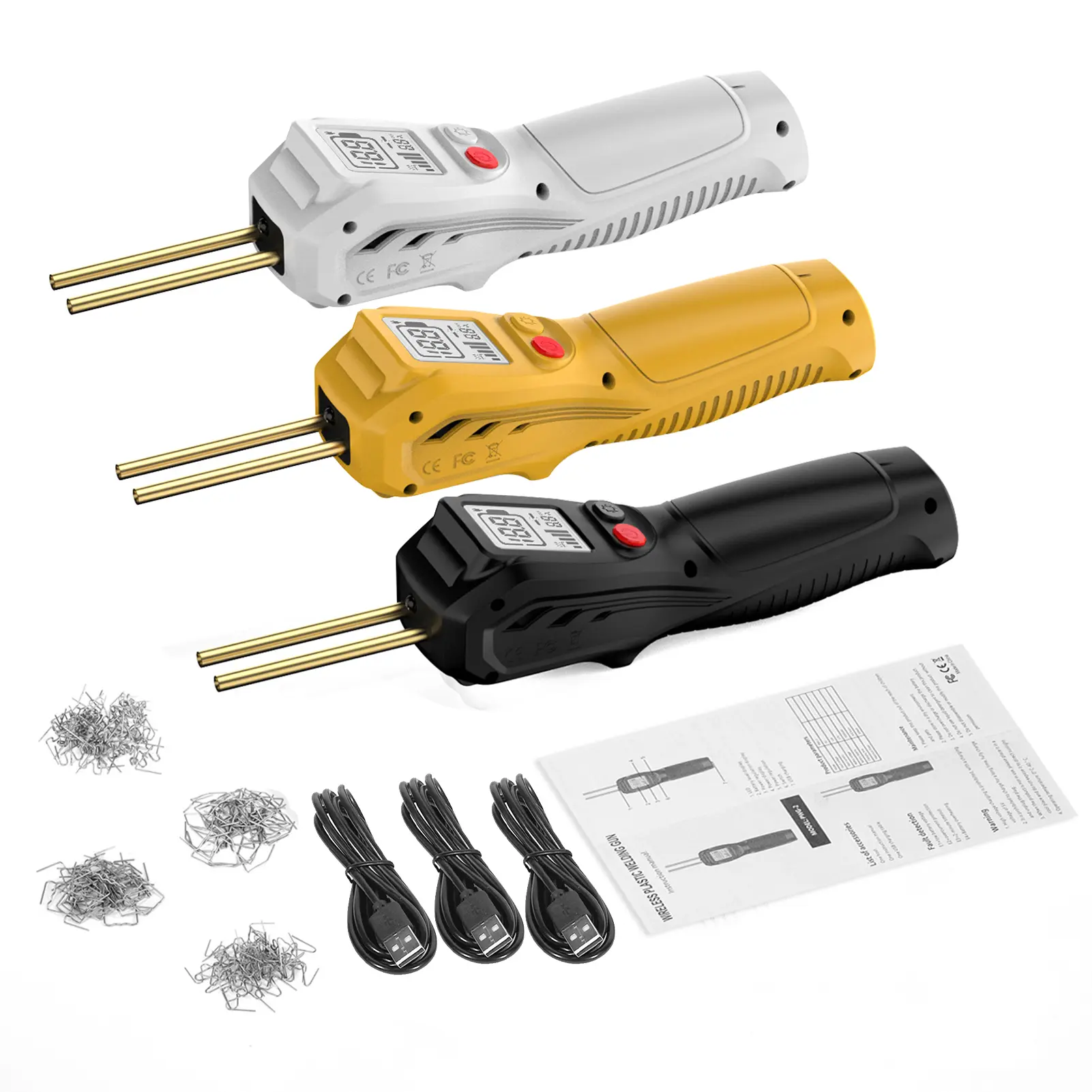 Cordless Plastic Welder, Plastic Repair Welding Gun, Car Bumper, LCD Display Plastic Repair Kit with 200pcs Welding Nails, Fast
