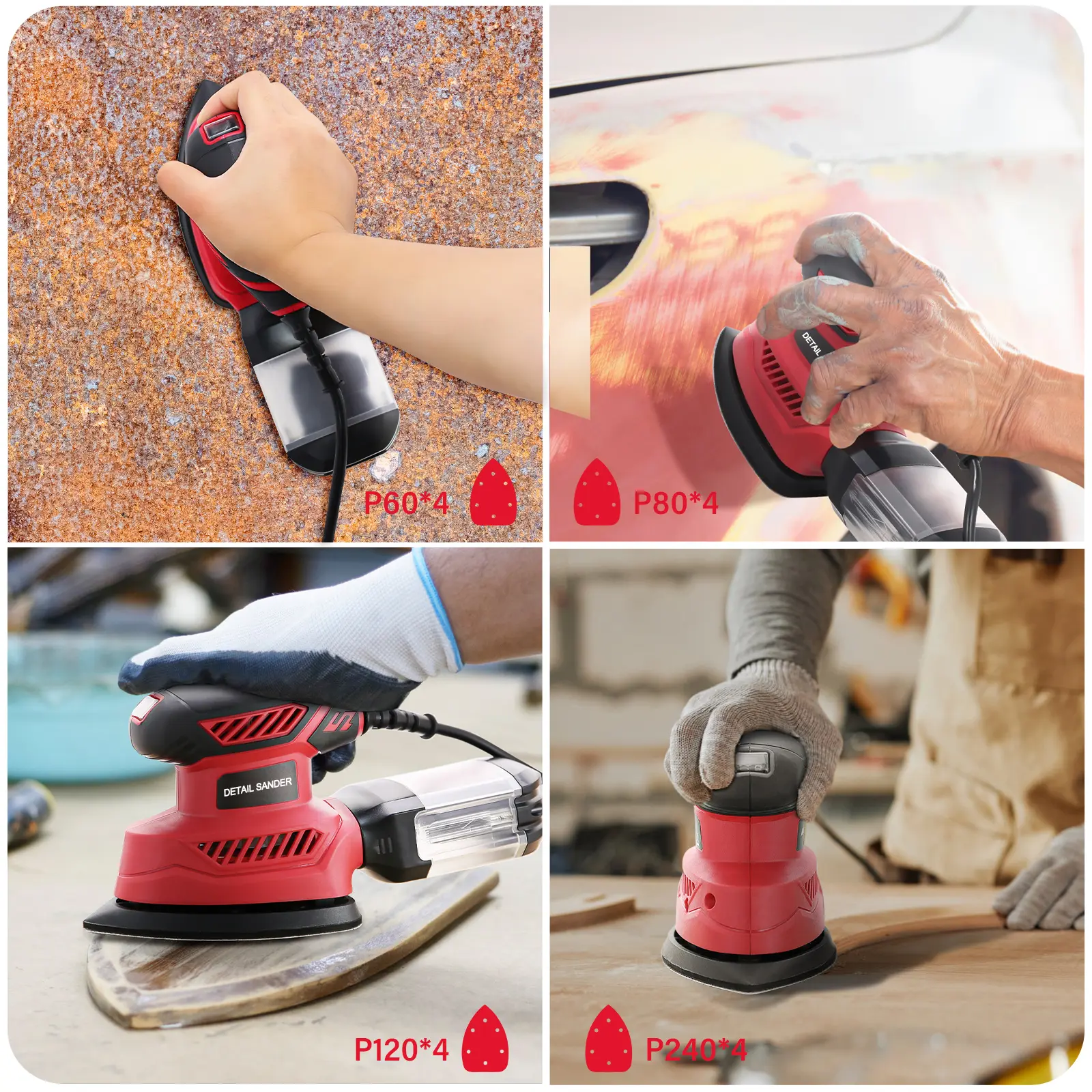14000RPM Electric Detail Sander Compact Electric Sander 20Pcs Sandpapers Dust Collection Port Connected with the Vacuum Cleaner