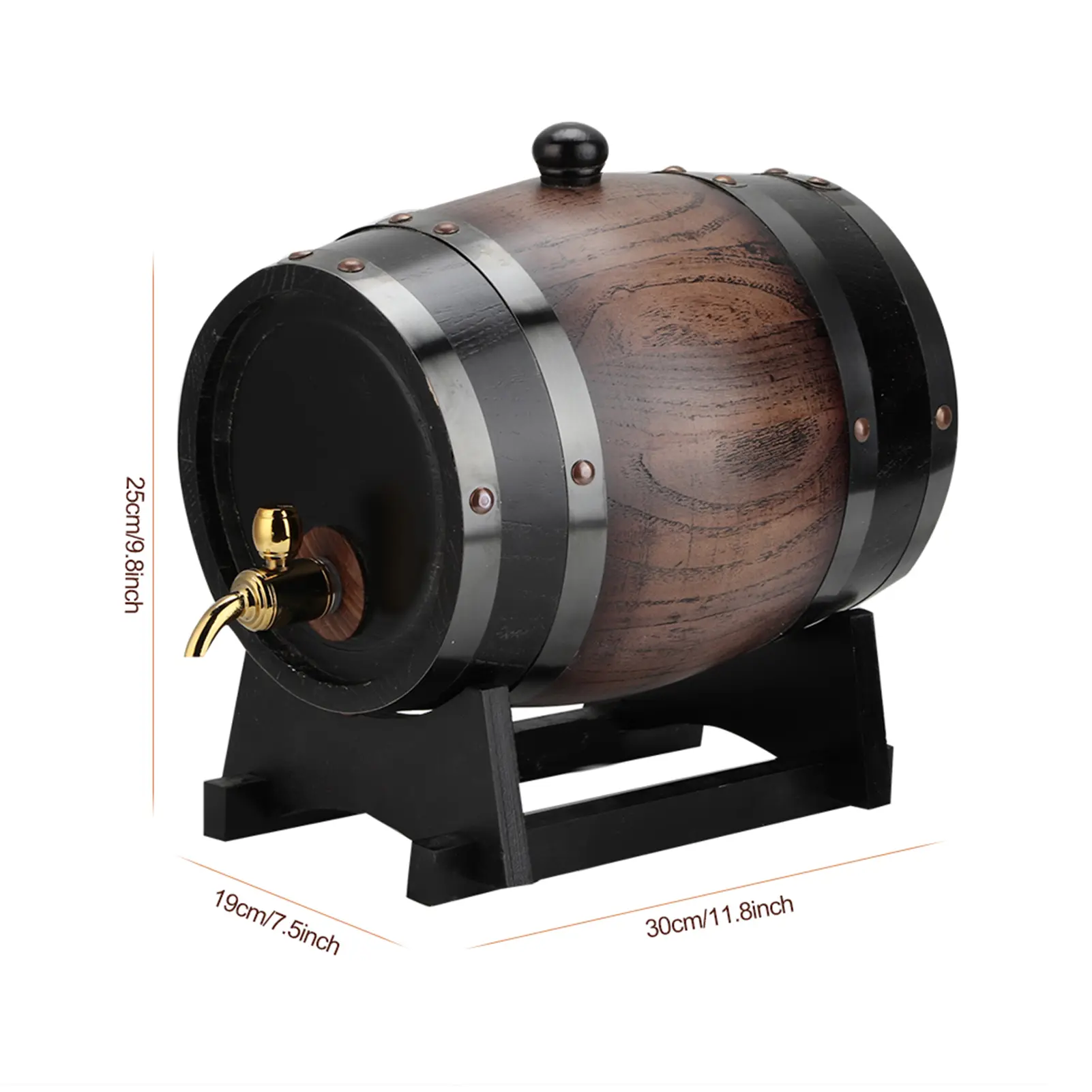3L Wine Barrel Vintage Striped Black Oak Red Wine Barrel Keg Bucket Container with Faucet for Brandy Whisky