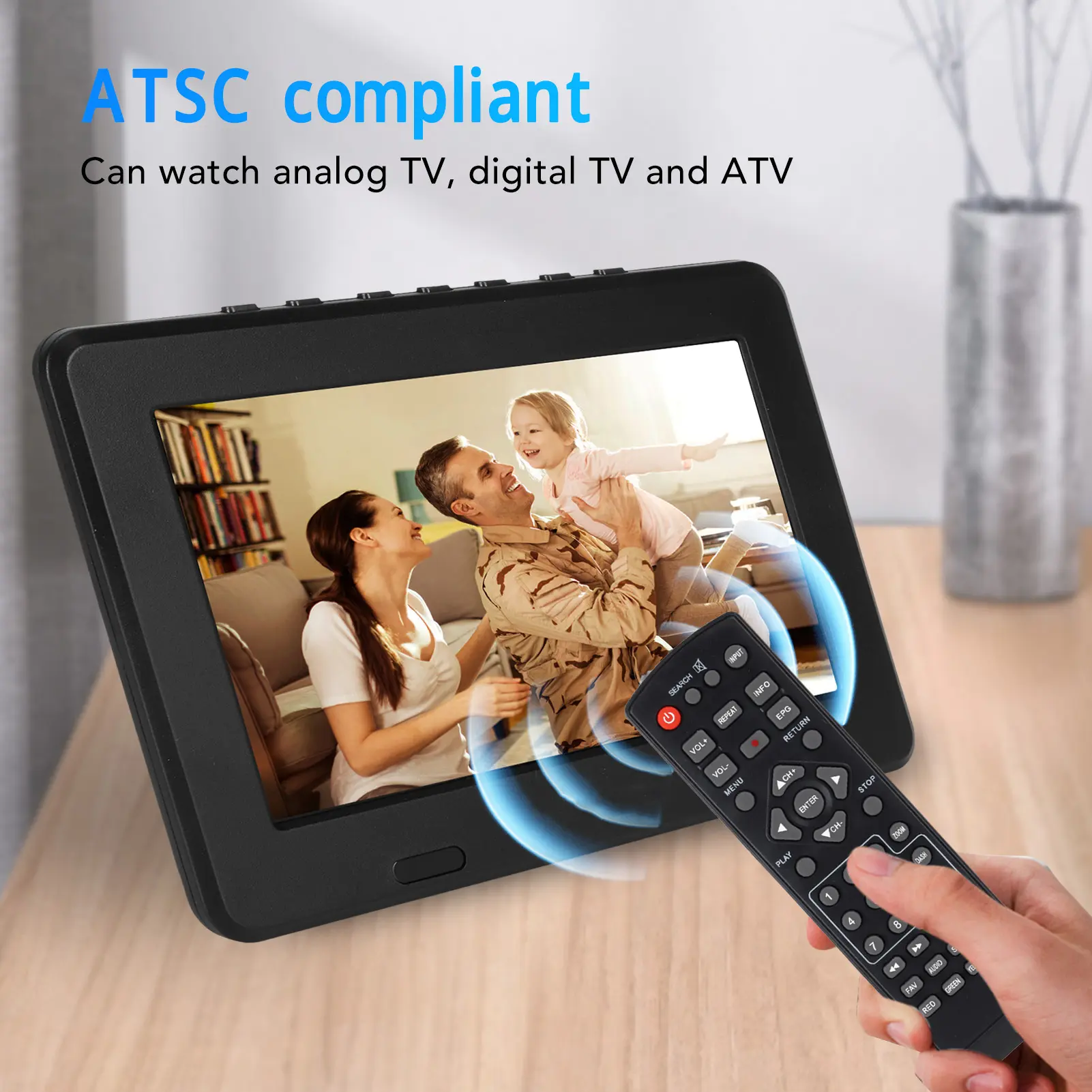 Portable LED Digital TV Portable Digital TV 7 Inch ATSC USB Storage Card TV Function Rechargeable 1080P LED Digital Television