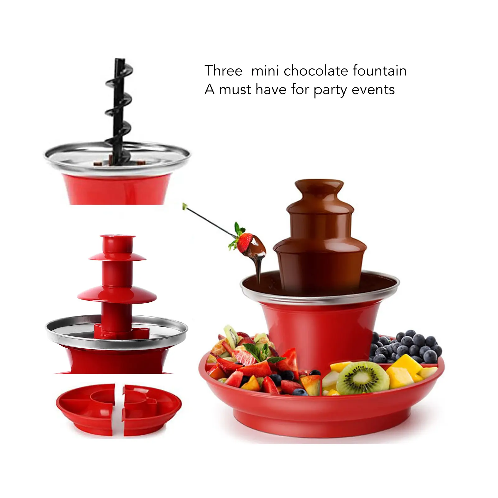 3 Layer Chocolate Fountain Detachable Mini Chocolate Chocolate Melt Fondue for Party Games Night Christmas Halloween
