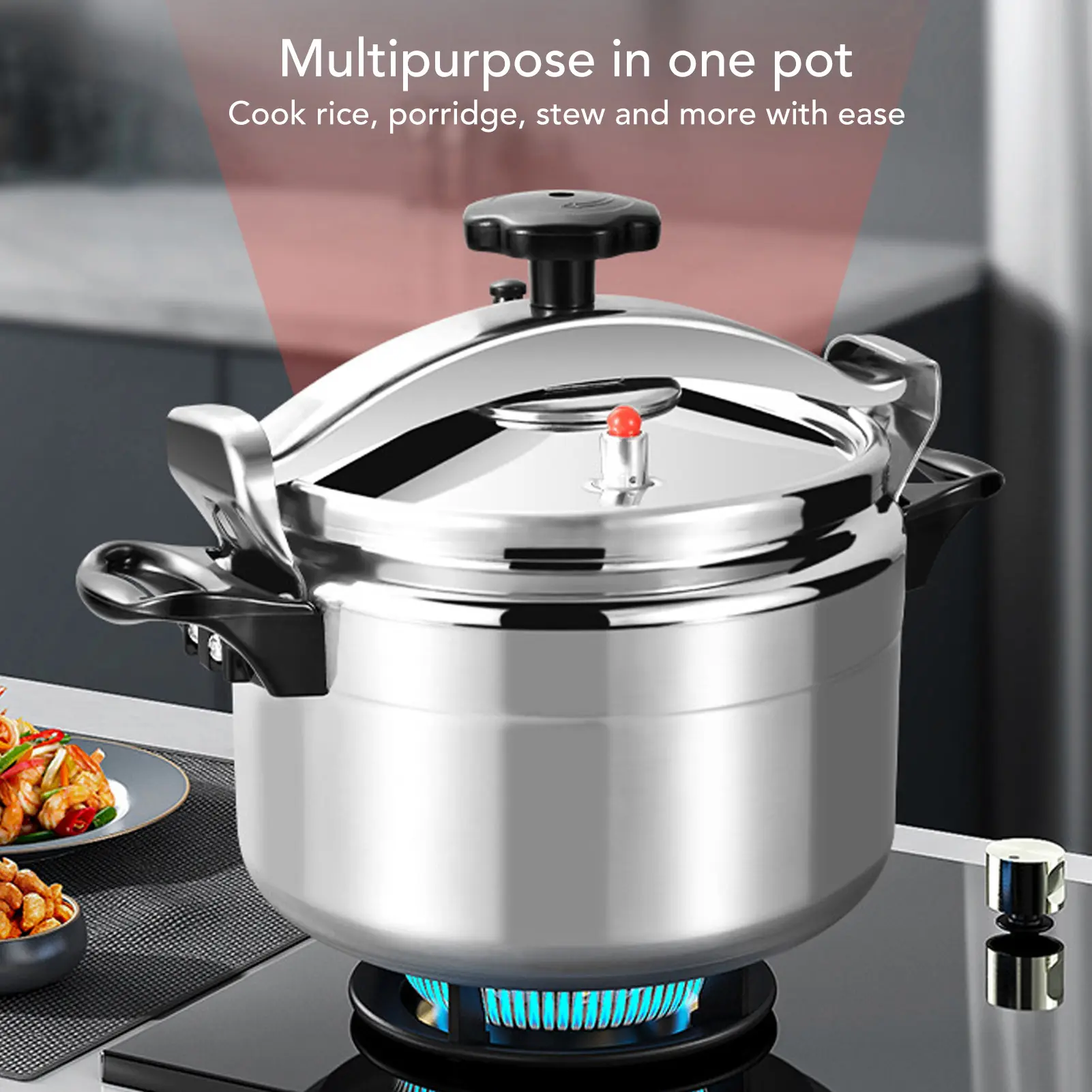 Pressure Cooker Professional 7L Large Capacity Efficient Safety non Coating Double Ears Aluminum Pressure Canner for Gas Stove