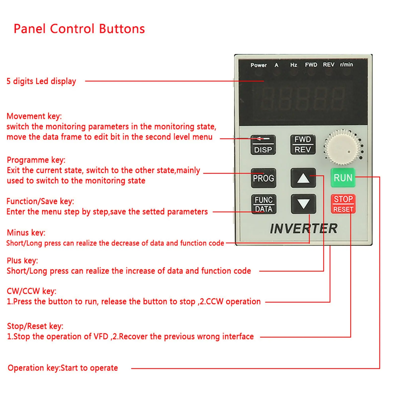 220VAC Single Phase Variable Frequency Drive VFD Speed Controller for 3 Phase 2.2kW AC Motor