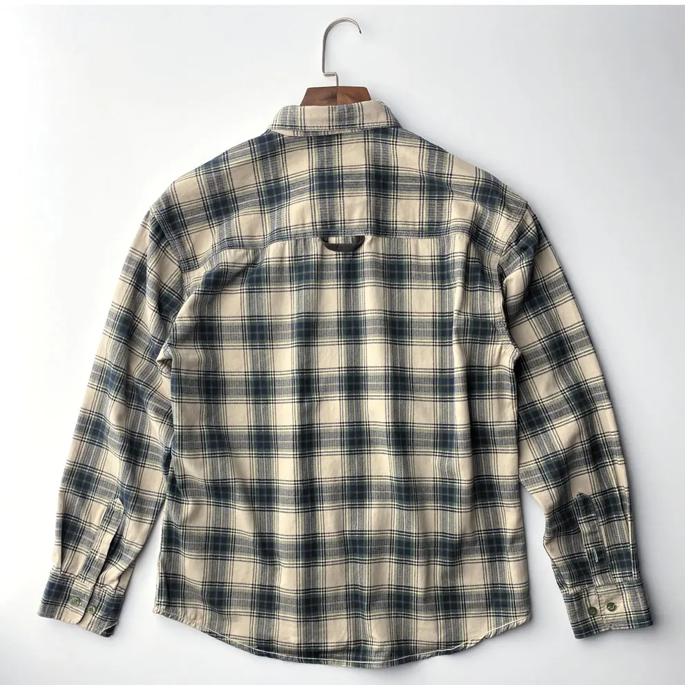 2025 Autumn New Japanese Retro Long-Sleeve Lapel Plaid Cargo Shirt Men's Simple 100% Cotton Washed Double Pocket Casual Blouses