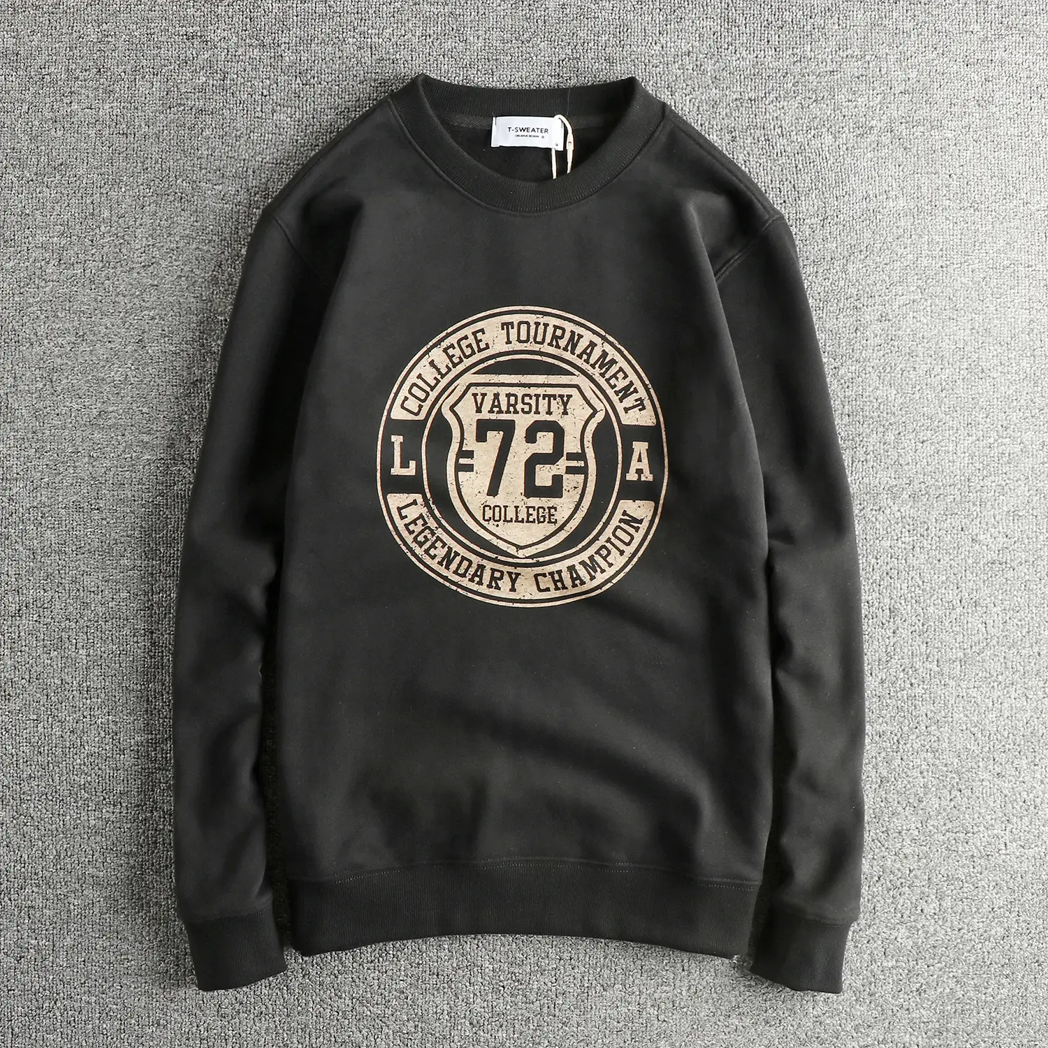 2025 Autumn New American Retro Long Sleeve O-neck Letter Printed Sweatshirts Men's 85% Cotton Washed Velvet Pullover Casual Tops
