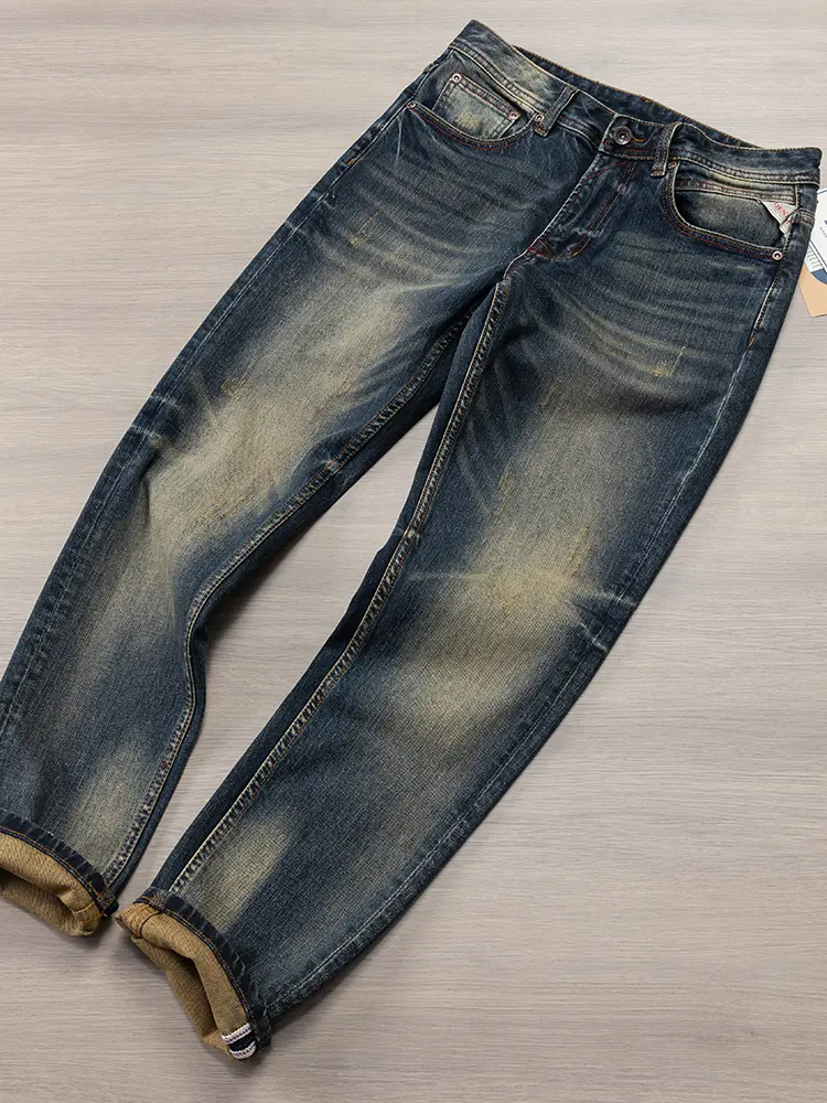 2026 Spring and Autumn New American Retro Heavyweight Denim Jeans Men's High Street 94.2% Cotton Washed Straight Casual Pants
