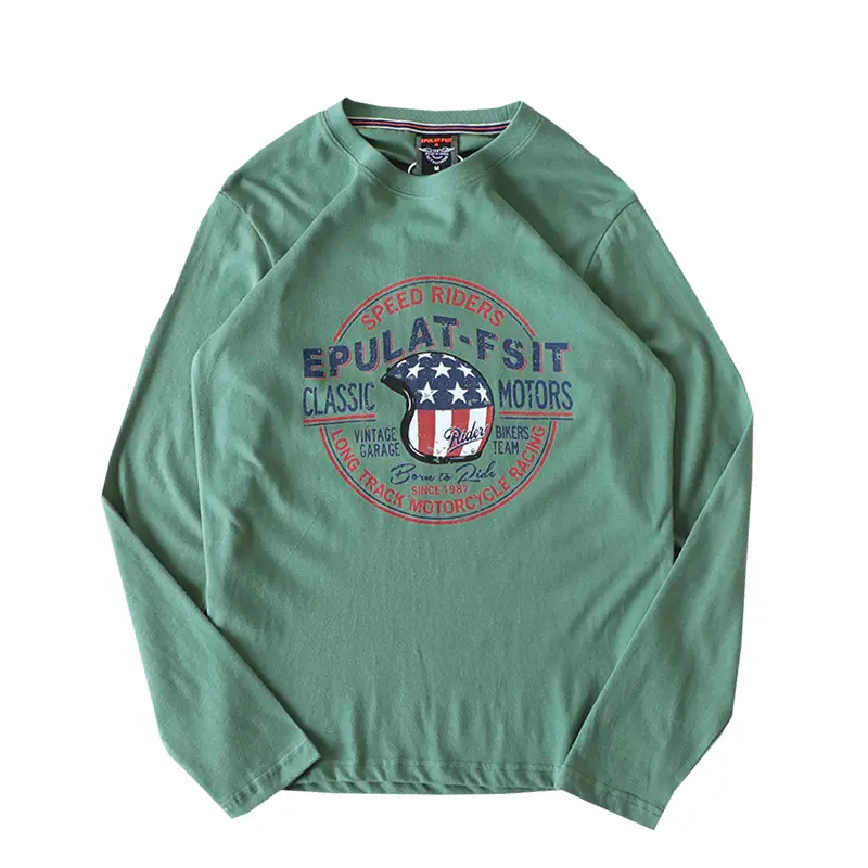 2025 Autumn New American Retro Long Sleeve O-neck Letter Printed T-shirt Men's Fashion 100% Cotton Washed Casual Youth Tops