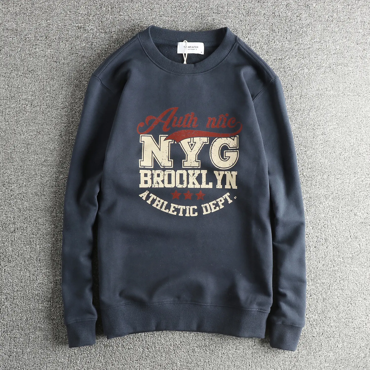 Autumn and Winter New American Retro Long Sleeve O-neck Letter Printed Sweatshirts Men's 85% Cotton Velvet Pullover Casual Tops