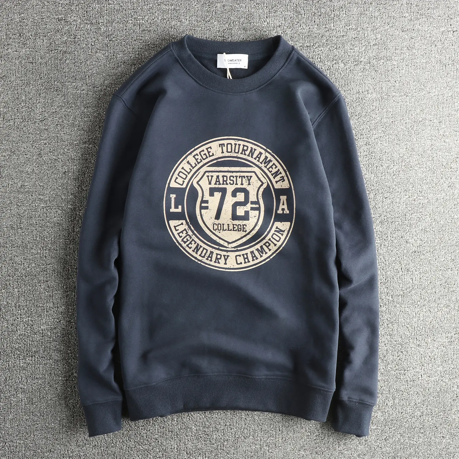 2025 Autumn New American Retro Long Sleeve O-neck Letter Printed Sweatshirts Men's 85% Cotton Washed Velvet Pullover Casual Tops