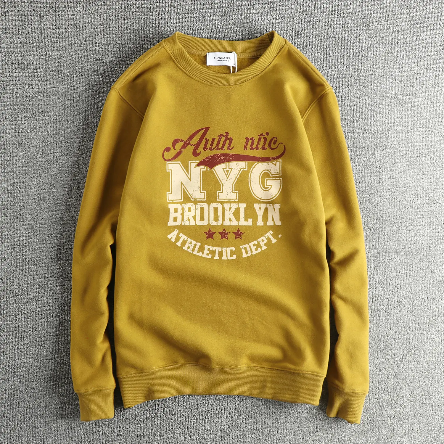 Autumn and Winter New American Retro Long Sleeve O-neck Letter Printed Sweatshirts Men's 85% Cotton Velvet Pullover Casual Tops