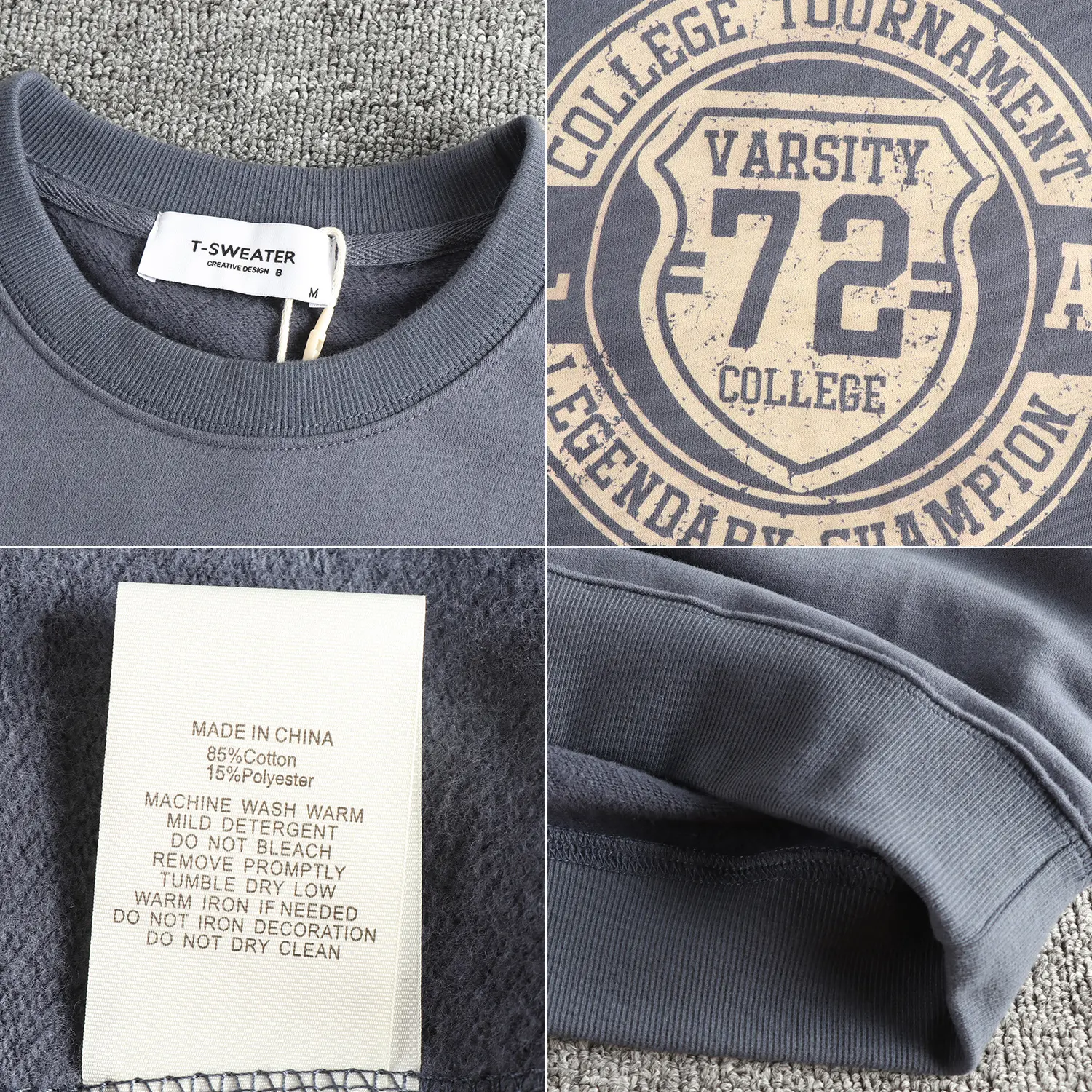 2025 Autumn New American Retro Long Sleeve O-neck Letter Printed Sweatshirts Men's 85% Cotton Washed Velvet Pullover Casual Tops