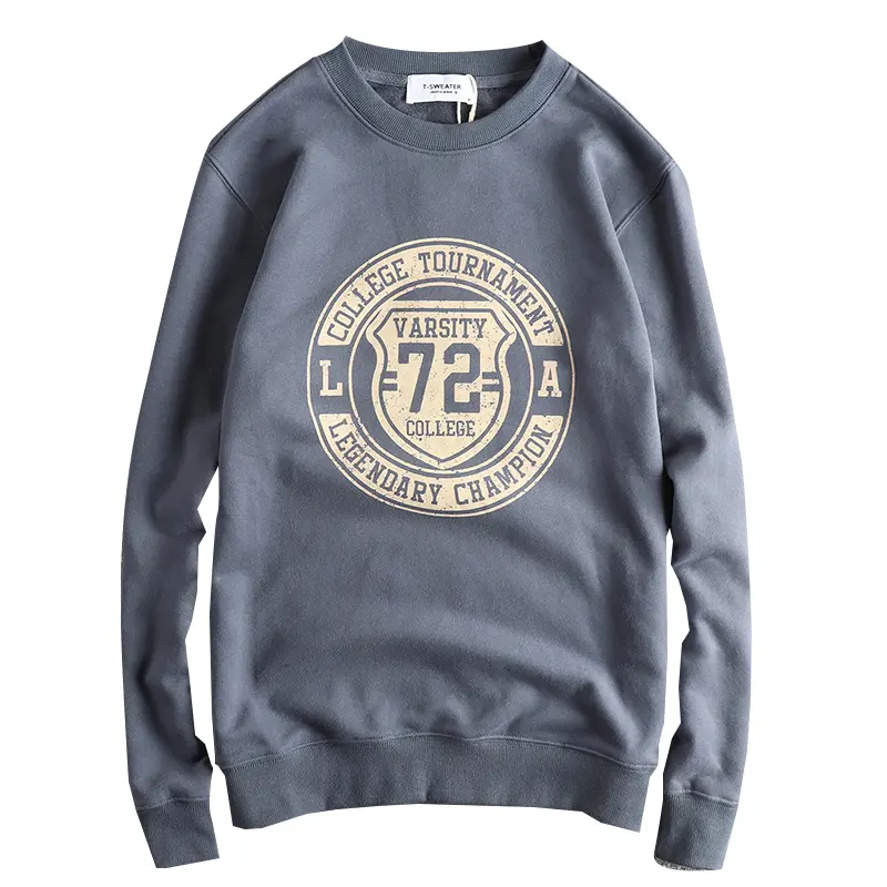 2025 Autumn New American Retro Long Sleeve O-neck Letter Printed Sweatshirts Men's 85% Cotton Washed Velvet Pullover Casual Tops