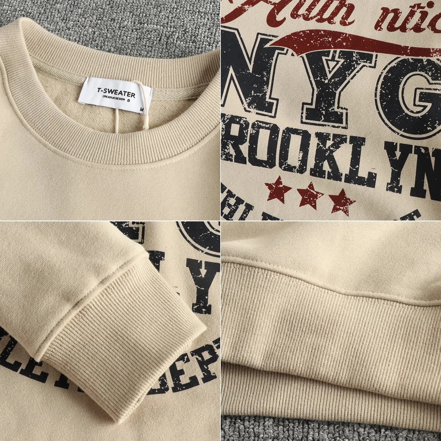 Autumn and Winter New American Retro Long Sleeve O-neck Letter Printed Sweatshirts Men's 85% Cotton Velvet Pullover Casual Tops