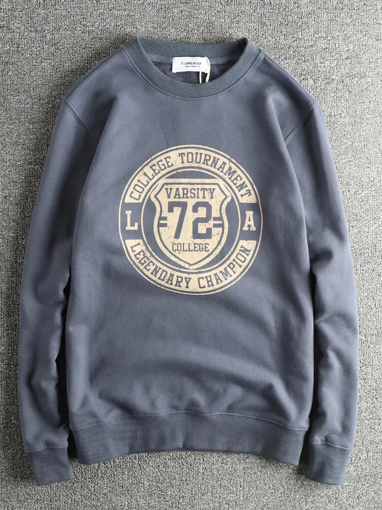 2025 Autumn New American Retro Long Sleeve O-neck Letter Printed Sweatshirts Men's 85% Cotton Washed Velvet Pullover Casual Tops