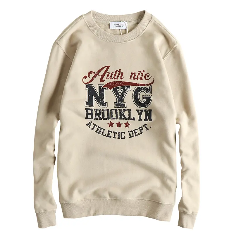 Autumn and Winter New American Retro Long Sleeve O-neck Letter Printed Sweatshirts Men's 85% Cotton Velvet Pullover Casual Tops