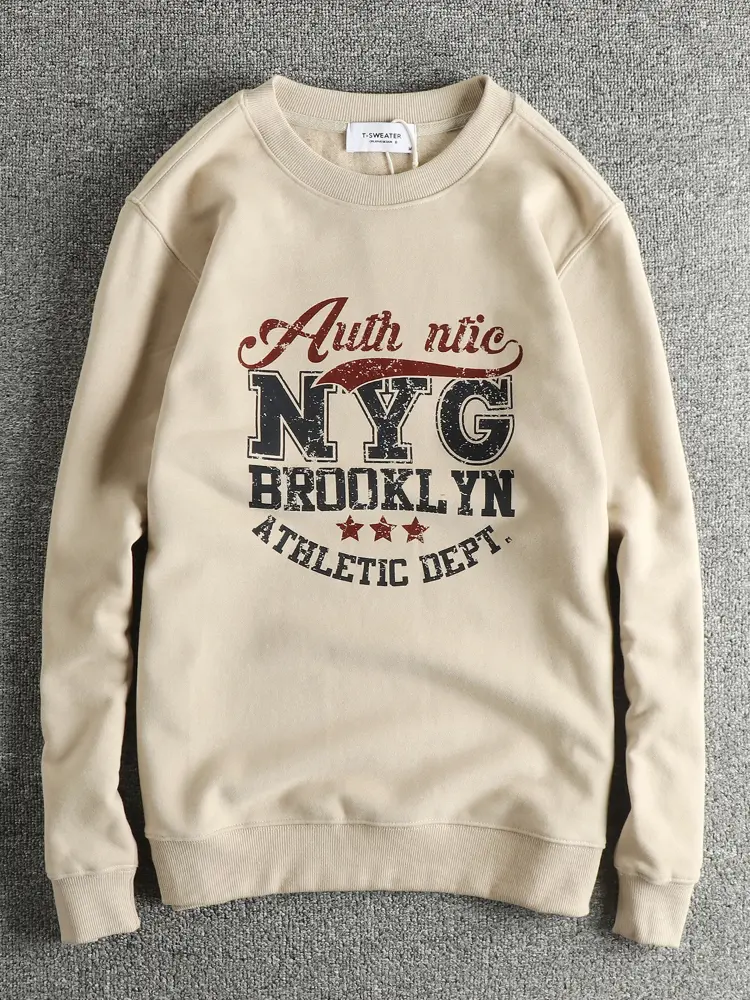 Autumn and Winter New American Retro Long Sleeve O-neck Letter Printed Sweatshirts Men's 85% Cotton Velvet Pullover Casual Tops