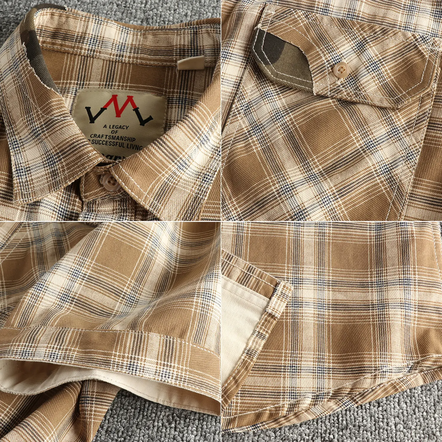 2025 Summer New American Retro Short Sleeve Lapel Plaid Cargo Shirt Men's Simple 100% Cotton Washed Single Pocket Casual Blouses