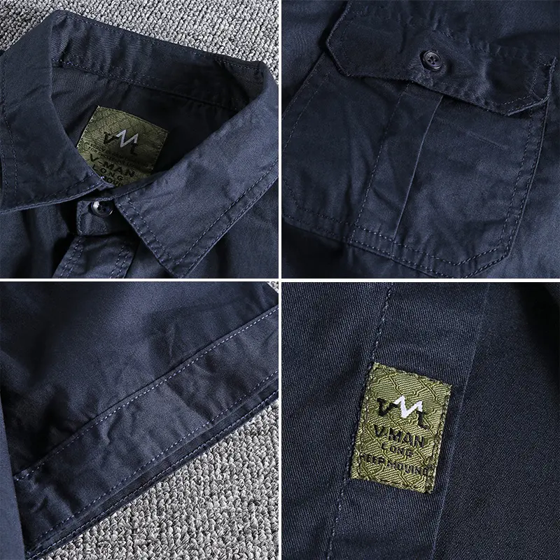 2025 Summer New American Retro Short Sleeve Lapel Cargo Shirt Men's Simple 100% Cotton Washed Double Pockets Casual Slim Blouses