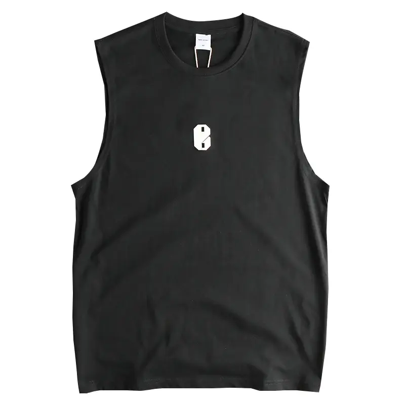 2025 Summer American Retro Sleeveless O-neck Digit Printed T-shirt Men's Simple 100% Cotton Washed Fitness Sports Casual Vest