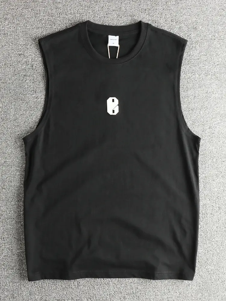 2025 Summer American Retro Sleeveless O-neck Digit Printed T-shirt Men's Simple 100% Cotton Washed Fitness Sports Casual Vest