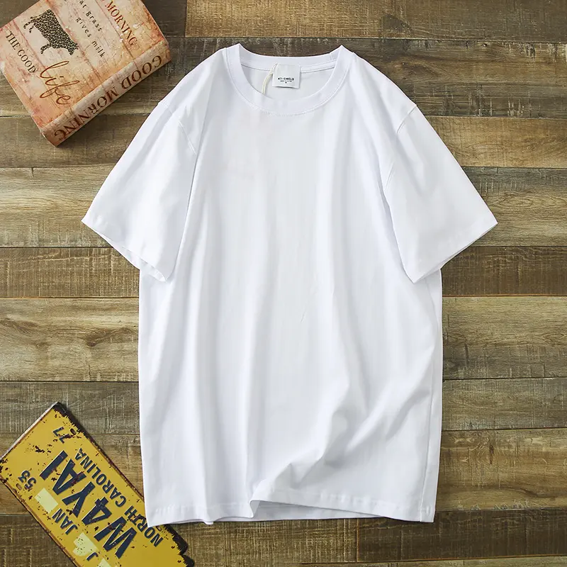 2025 Summer New American Retro 250G Short Sleeve O-neck Solid Color T-shirt Men's Fashion Simple 100% Cotton Washed Casual Tops
