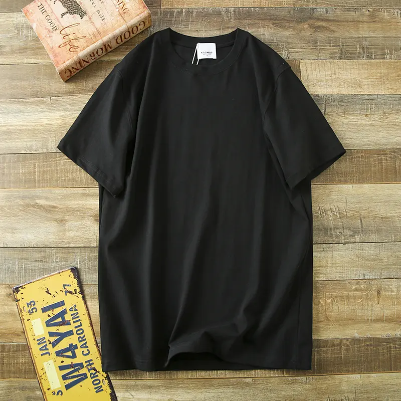 2025 Summer New American Retro 250G Short Sleeve O-neck Solid Color T-shirt Men's Fashion Simple 100% Cotton Washed Casual Tops