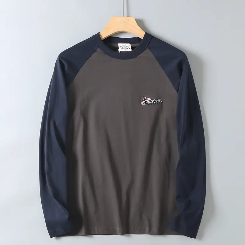 2025 Spring New American Retro Long Sleeve O-neck Letter Embroidery T-shirt Men's Fashion 100% Cotton Washed Casual Sport Tops