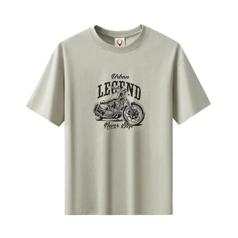 2025 Summer New American Retro Short Sleeve O-neck Letter Embroidery T-shirt Men's Fashion 100% Cotton Washed Casual Youth Tops