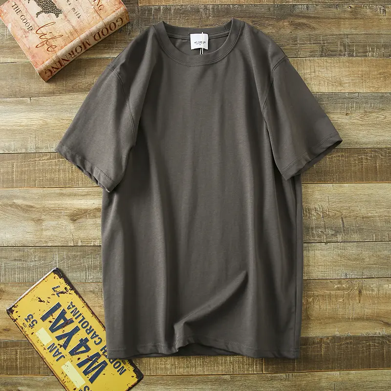 2025 Summer New American Retro 250G Short Sleeve O-neck Solid Color T-shirt Men's Fashion Simple 100% Cotton Washed Casual Tops